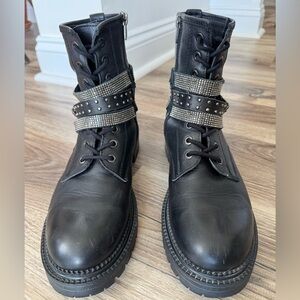 Steve Madden Captain Rhinestone Leather Lug Sole Punk Grunge Combat Booties s- 9